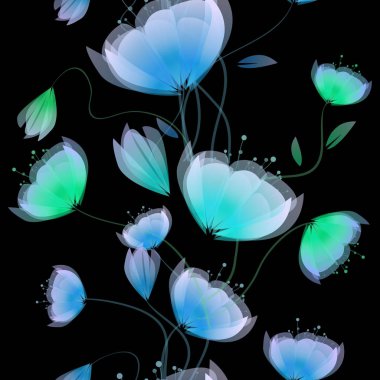 A seamless backdrop of blue tulips. Vector illustration clipart