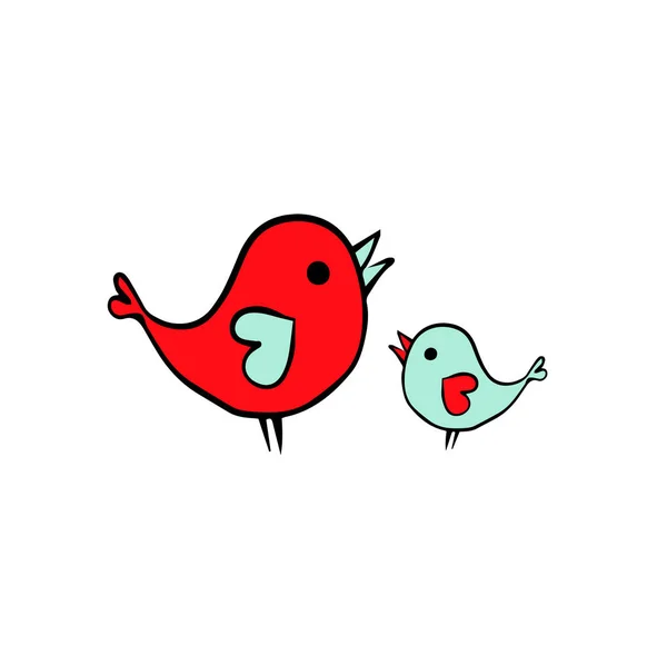 Dos pájaros lindos dibujando bebé. Ilustración vectorial — Vector de stock