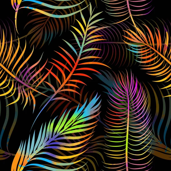 Un fond sans couture de feuilles multicolores de palmier. Illustration vectorielle — Image vectorielle