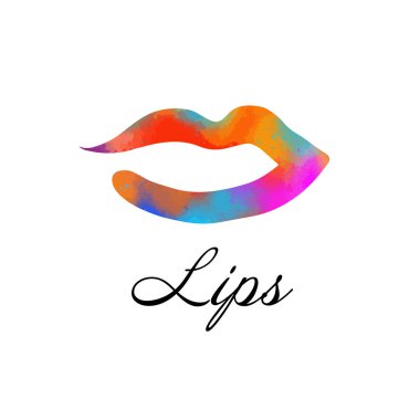 Gökkuşağı renkli dudaklar, doğum lekesi ile seksi kadın öpücüğü, düz stil, vektör illüstrasyon. Güzellik logosu. Eleman tasarım dudaklar