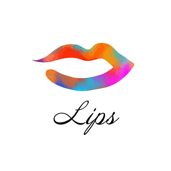 Rainbow colored lips, sexy woman 's kiss with birthmark, flat style, vector illustration. Логотип красоты. Элемент дизайна губ — стоковый вектор