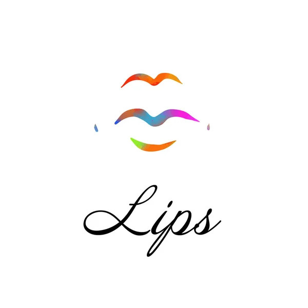 Labios de color arco iris, beso de mujer sexy con marca de nacimiento, estilo plano, ilustración vectorial. Logo de belleza. Elemento labios de diseño — Vector de stock