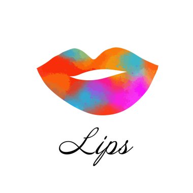 Gökkuşağı renkli dudaklar, doğum lekesi ile seksi kadın öpücüğü, düz stil, vektör illüstrasyon. Güzellik logosu. Eleman tasarım dudaklar