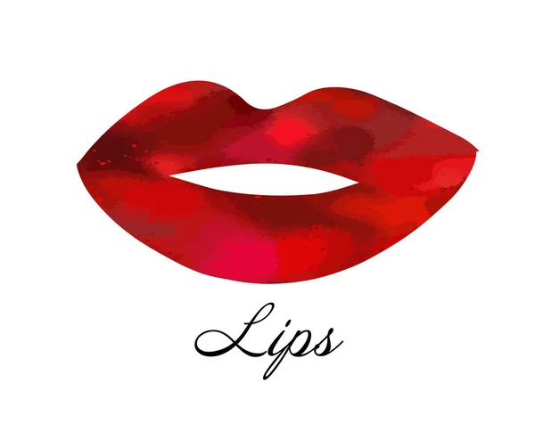 Bibir merah, ciuman wanita seksi dengan tanda lahir, gaya datar, ilustrasi vektor. Logo kecantikan. Elemen desain bibir multi-berwarna - Stok Vektor