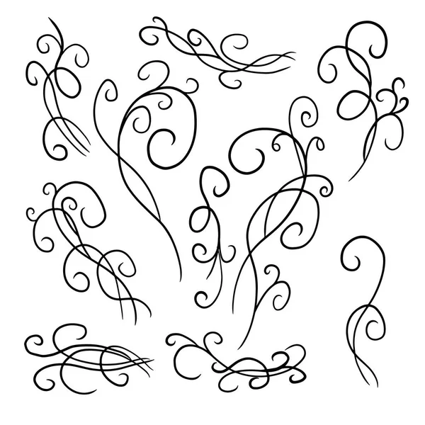 ヴィンテージデザイン要素。白い背景に分離された黒い巻き枝の形。モノクロの抽象的なカールのセット。ベクトルイラスト。ベクトルイラスト. — ストックベクタ