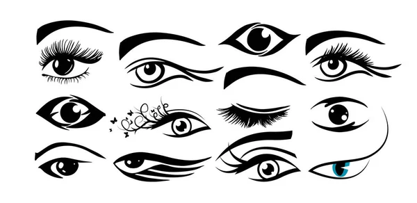 Set of stylized icons and logo of the eyes. The object of the human female eye. Vector illustration — Stock Vector