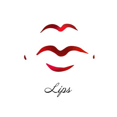 Kırmızı dudaklar, doğum lekesi ile seksi kadın öpücüğü, düz stil, vektör illüstrasyon. Güzellik logosu. Eleman tasarımı çok renkli dudaklar