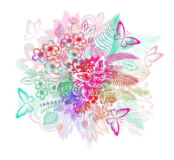 Abstracción de flores con mariposas. Ilustración vectorial — Archivo Imágenes Vectoriales