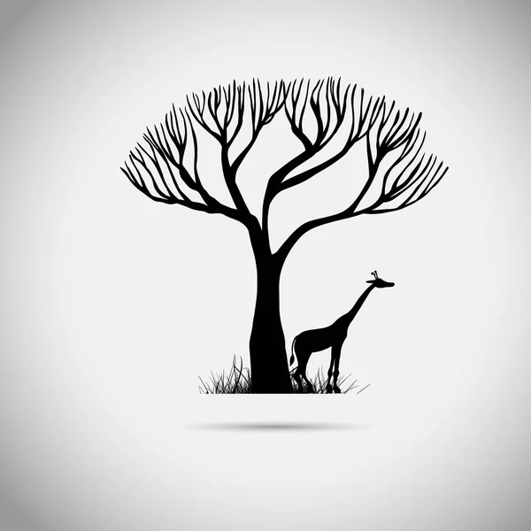 Safari Giraffe onder de boom. Vector illustratie — Stockvector