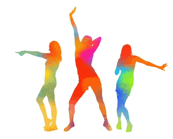 La silhouette delle ragazze danzanti è multicolore. Vettore — Vettoriale Stock
