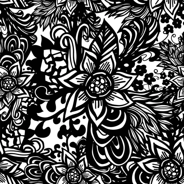 Fondo floral monocromo sin costura. Ilustración vectorial — Vector de stock