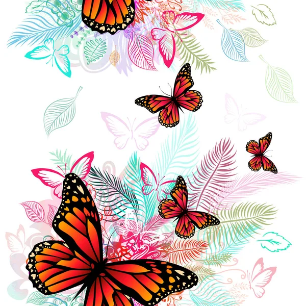 Flower abstraction with butterflies. Seamless floral abstract background. Vector illustration — Stock Vector