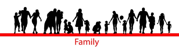Množina siluet rodin dohromady. Vektorová ilustrace — Stockový vektor
