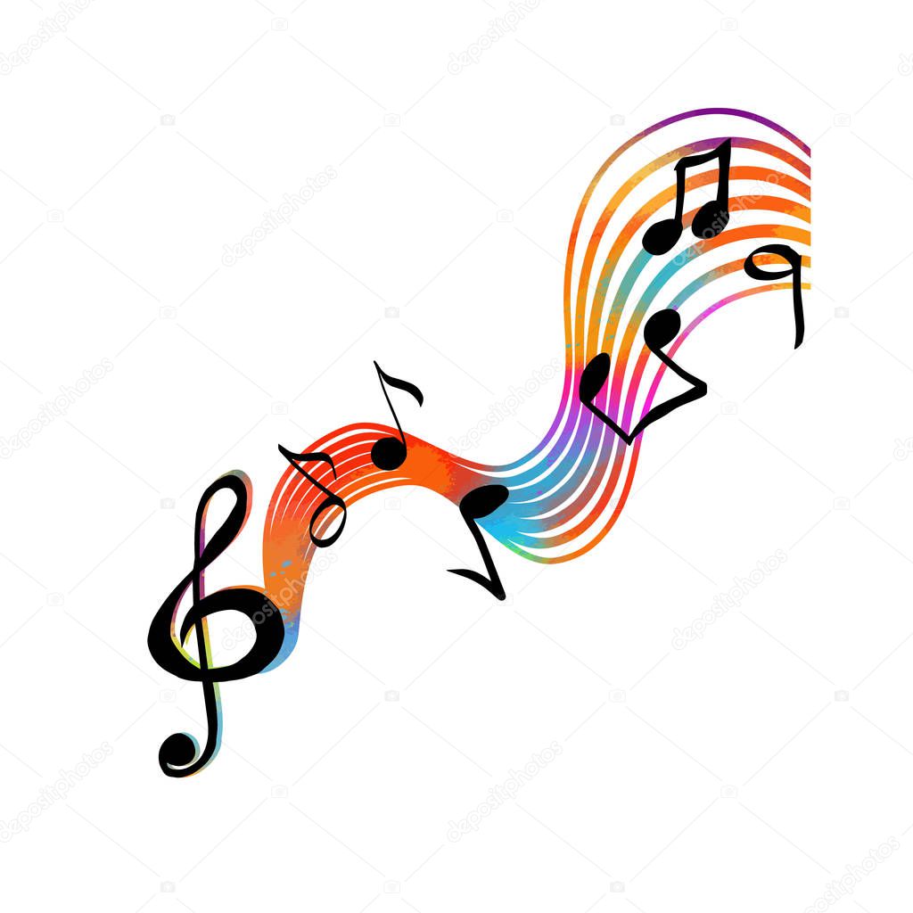 Abstraction with notes and a violin key. Vector illustration