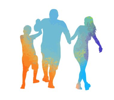 Dost bir ailenin çok renkli silueti. Vektör çizimi