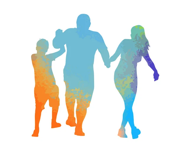 Multi-colored silhouette of a friendly family. Vector illustration — Stock Vector