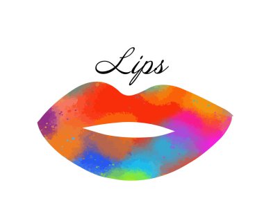 Gökkuşağı renkli dudaklar, seksi kadın doğum lekesi, düz stil, vektör illüstrasyon ile öpücük. Güzellik logosu. Eleman tasarım dudaklar