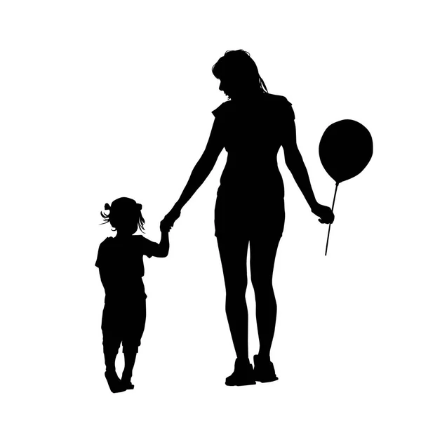 La silueta de mamá y su hija. Ilustración vectorial — Vector de stock