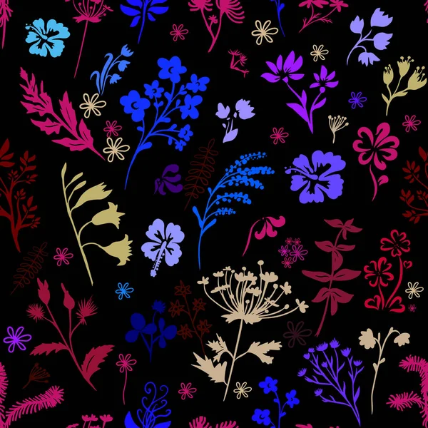 Mehrfarbige Silhouetten von Blumen. Blumen nahtlose Muster. Vektorillustration — Stockvektor