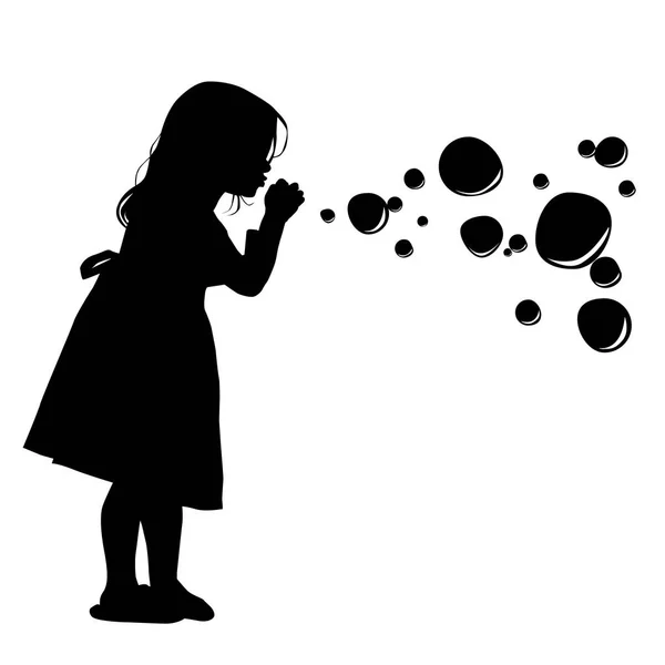Silhueta de uma menina soprando bolhas de sabão. Ilustração vetorial —  Vetores de Stock