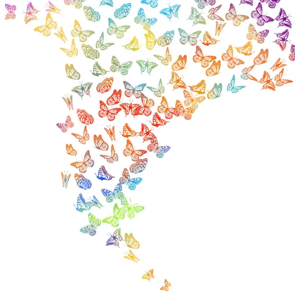 Veel vliegende vlinders. Vectorillustratie — Stockvector