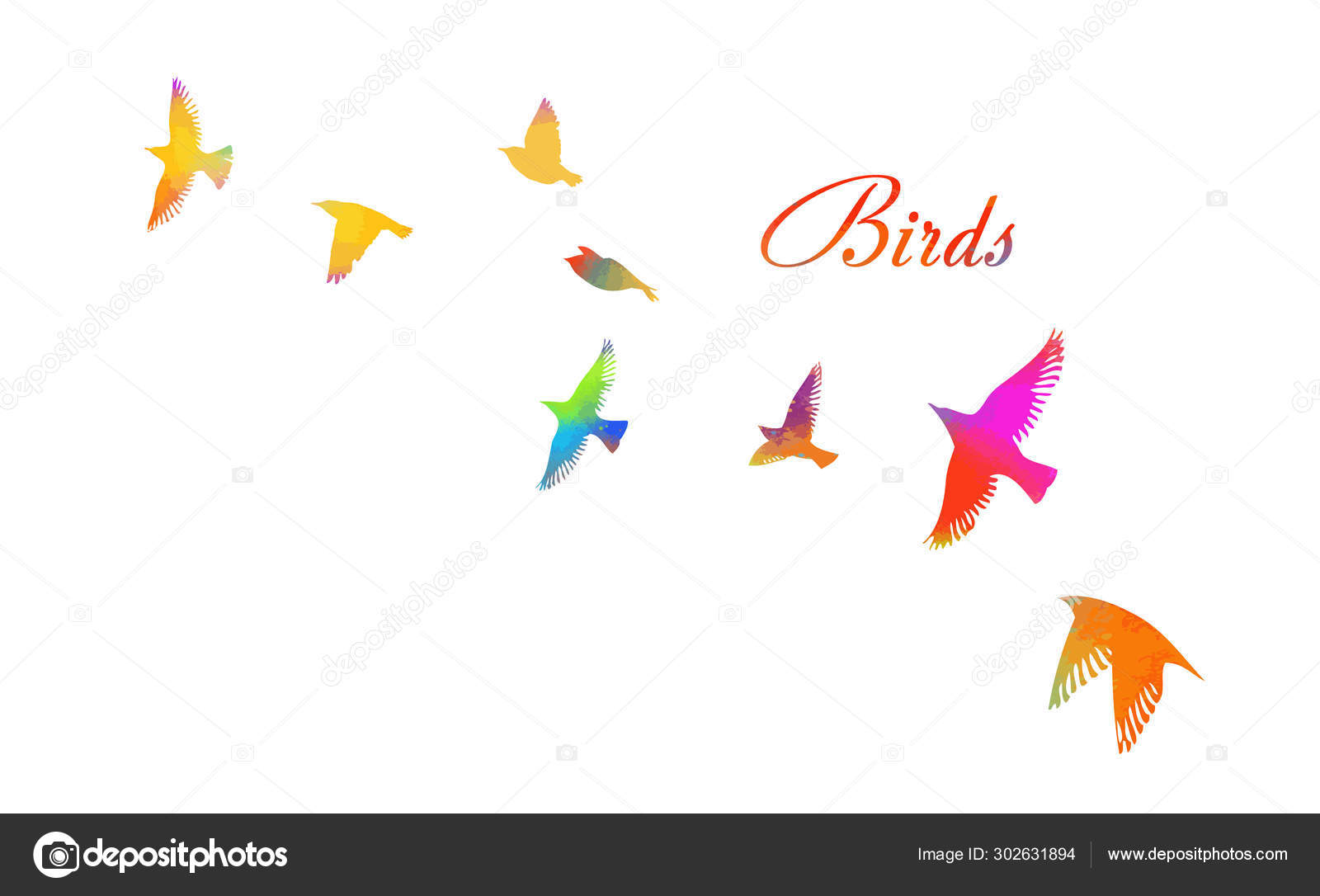 Pássaros multicoloridos. Um bando de pássaros arco-íris voadores.  Ilustração vetorial Vetor de ©maryia777 302631894, image size:1600x1086