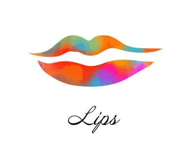 Gökkuşağı renkli dudaklar, seksi kadın doğum lekesi, düz stil, vektör illüstrasyon ile öpücük. Güzellik logosu. Eleman tasarım dudaklar