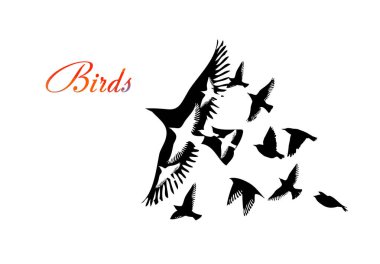 Uçan bir kuş sürüsü. Vektör illüstrasyonu