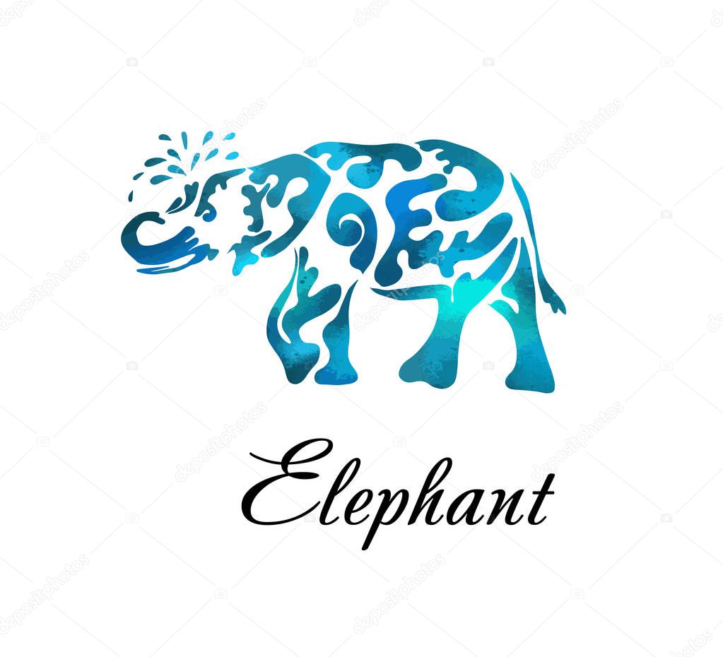 Abstract blue elephant of patterns. Vector illustration