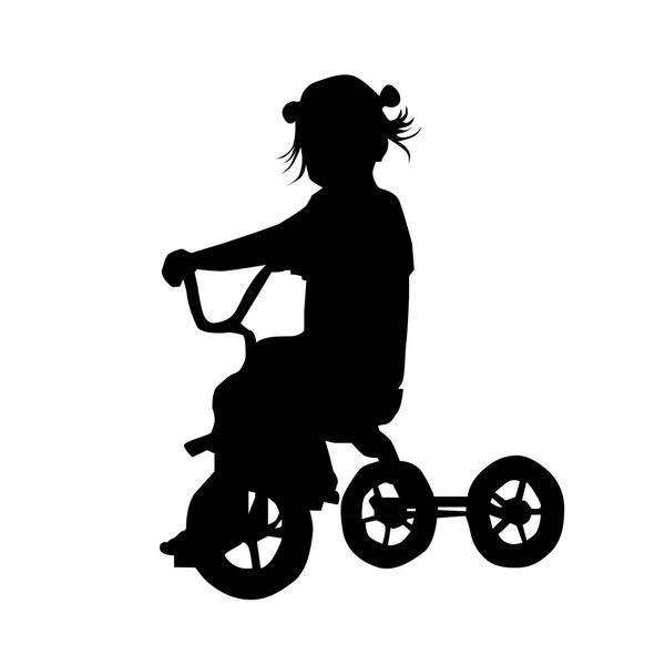 A silhueta de uma menina numa bicicleta de três rodas. Ilustração vetorial —  Vetores de Stock