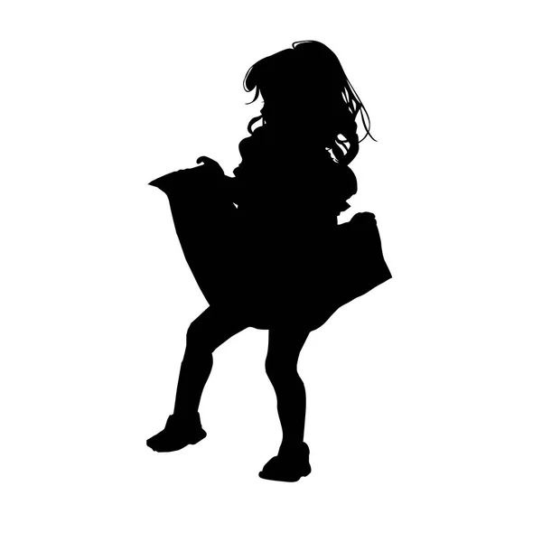 Die Silhouette eines kleinen Mädchens in einem Kleid. Vektorillustration — Stockvektor