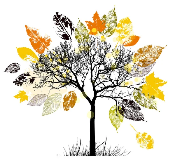 Albero autunnale con foglie gialle e arancioni.. Illustrazione vettoriale — Vettoriale Stock