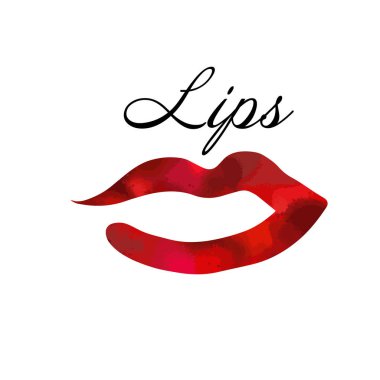 Kırmızı dudaklar, doğum lekesi ile seksi kadın öpücüğü, düz stil, vektör illüstrasyon. Güzellik logosu. Eleman tasarımı çok renkli dudaklar