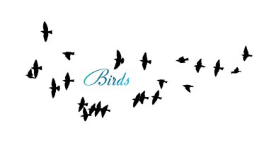 Uçan bir kuş sürüsü. Vektör illüstrasyonu