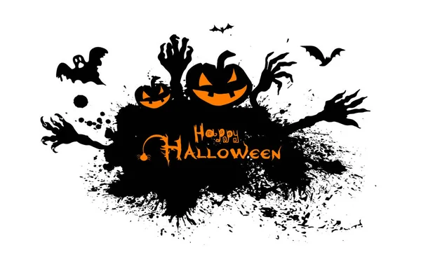 Feliz Halloween. Calabaza y murciélagos aterradores. Tarjeta de felicitación para la festividad del 31 de octubre. Vector — Vector de stock