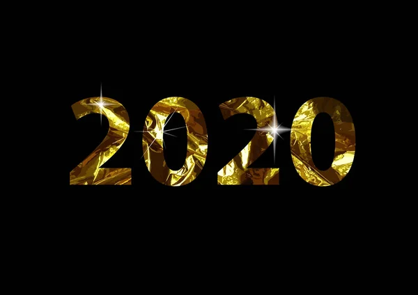 2020年文本黄金。新年快乐。矢量插图 — 图库矢量图片