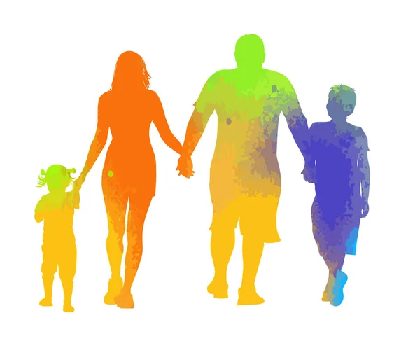 Set of different multi-colored silhouettes of a friendly family. Vector illustration — Stock Vector