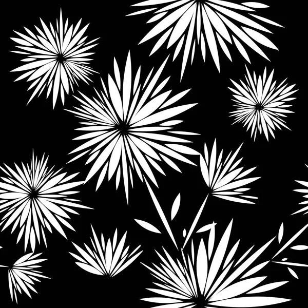 シームレスな背景はモノクロの花です。ベクトルイラスト — ストックベクタ