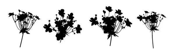Conjunto de siluetas flores aisladas en blanco. ilustraciones vectoriales — Archivo Imágenes Vectoriales