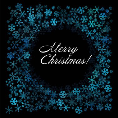 Bir kar tanesinin mavi soyut yuvarlak çerçevesi. Vektör çizimi