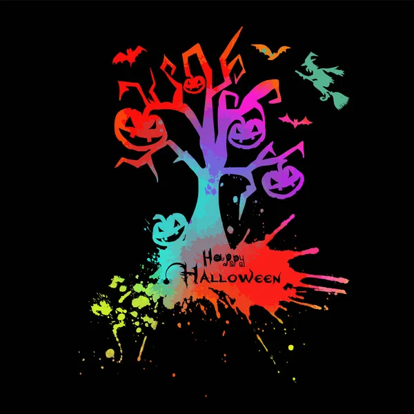 Árbol de Halloween con calabazas. Feliz Halloween. Ilustración vectorial — Vector de stock