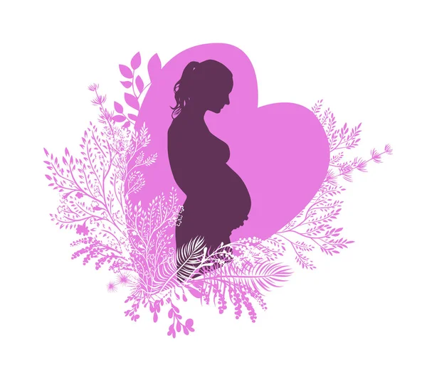 Het silhouet van een zwangere vrouw. Wenskaart Gelukkige Moederdag. Vectorillustratie — Stockvector