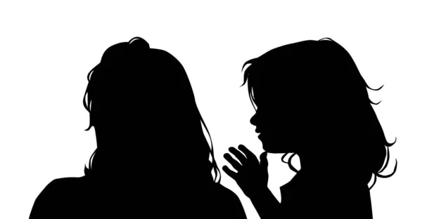 Deux copines silhouette. Secret. Silhouette de fille et maman. Illustration vectorielle — Image vectorielle