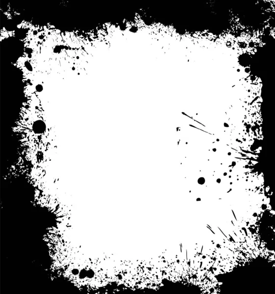 Bintik-bintik hitam cat pada latar belakang putih. Frame cat Grunge. Ilustrasi vektor . - Stok Vektor