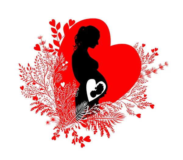 La sagoma di una donna incinta. Biglietto di auguri Buona Festa della Mamma. Illustrazione vettoriale — Vettoriale Stock