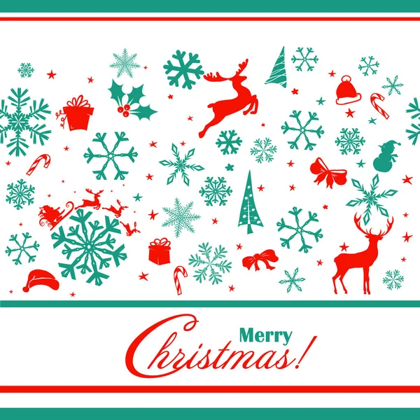 Зимний фон со снежинками и оленями. Рождественская открытка Векторная иллюстрация — стоковый вектор