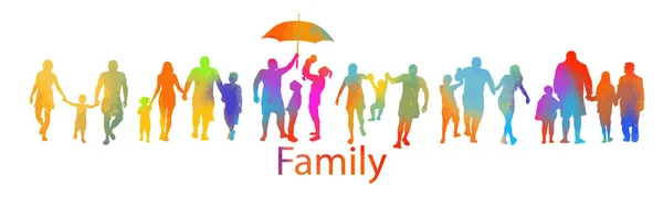Conjunto de diferentes siluetas multicolores de una familia amigable. Ilustración vectorial — Archivo Imágenes Vectoriales
