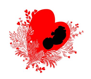 Baby girl in the womb. Abstract heart with a baby. Greeting card Happy Mother's Day. Vector illustration