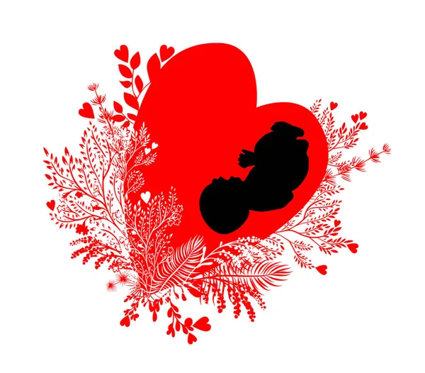 Niña en el útero. Corazón abstracto con un bebé. Tarjeta de felicitación Feliz Día de la Madre. Ilustración vectorial — Archivo Imágenes Vectoriales