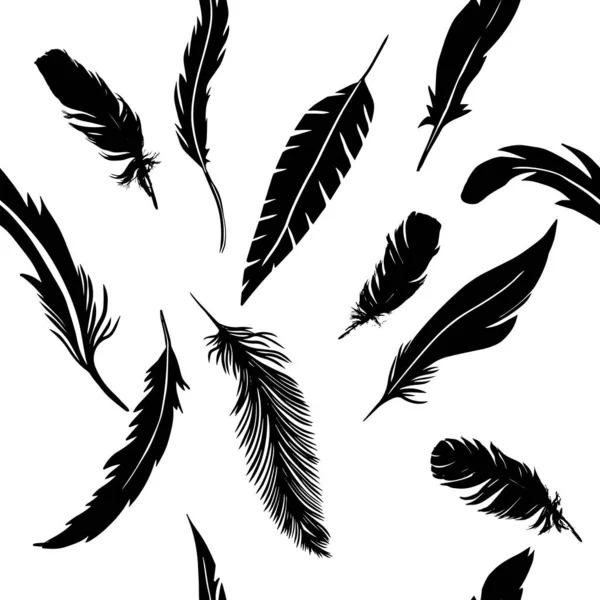 Plumas de pájaro patrón sin costuras. Ilustración vectorial — Vector de stock